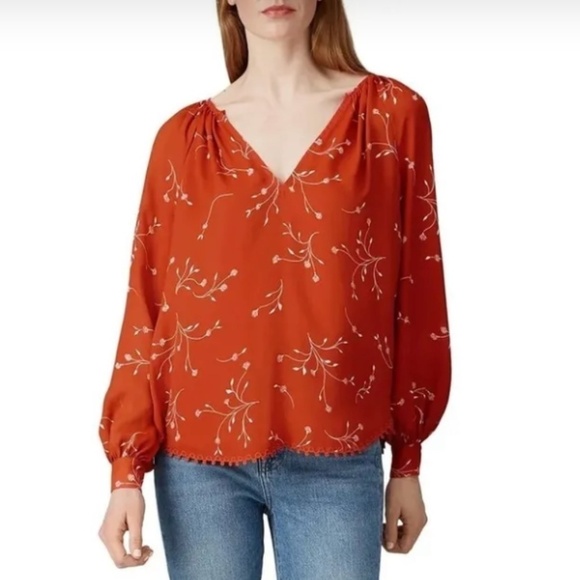 REVOLVE x Joie Allea Blouse Peasant Orange Cinnamon/Cream As seen on TV Sz S - Picture 1 of 16